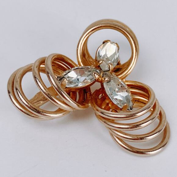 Vintage Mid Century Brooch Wire Loop Marquise Rhinestones Atomic Gold Tone - Picture 3 of 10
